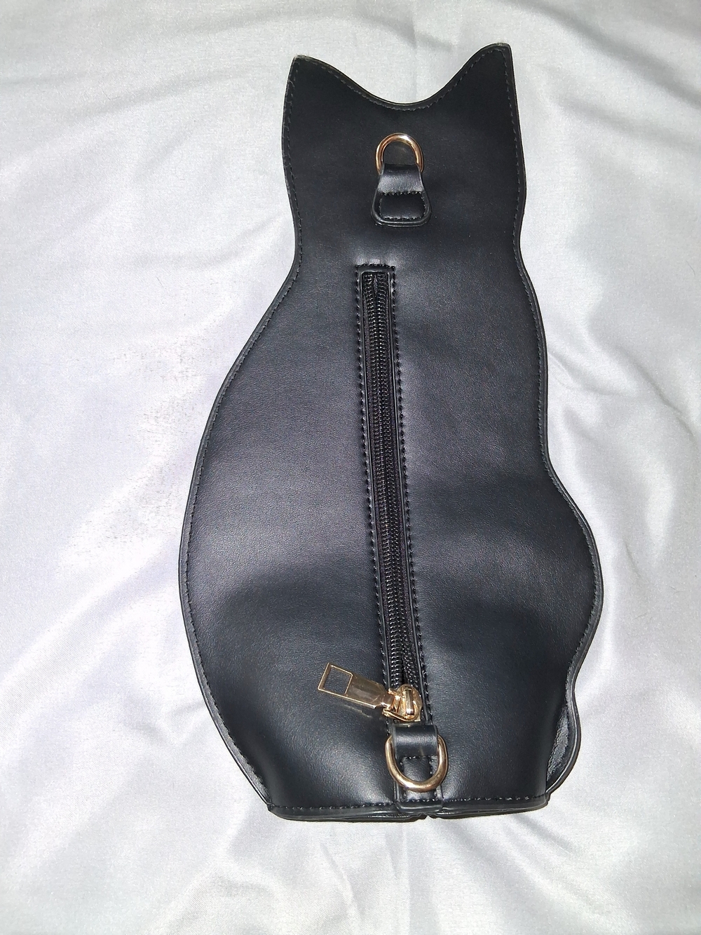 Black Faux Leather Cat Accessory with Purple Stitching No Strap - Picture 8 of 8